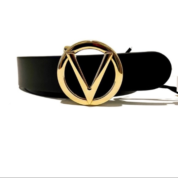 VALENTINO Giusy V-Logo Black Gold Buckle Leather
Belt NWT - Picture 2 of 9